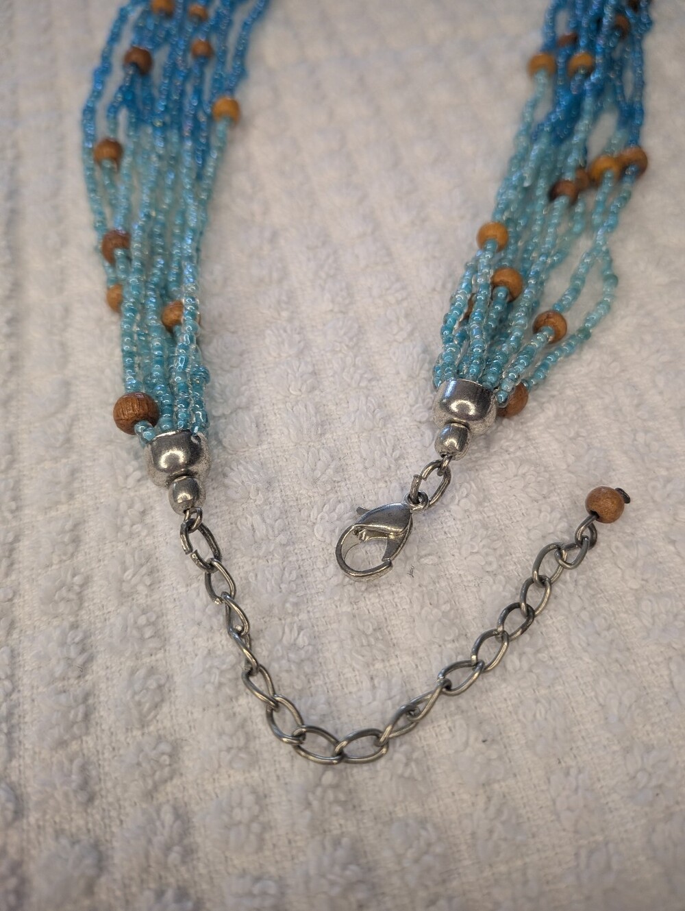 Multi Strand Sea Bead Necklace With Wood Accent Beads - Picture 7 of 9